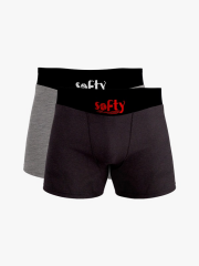 Softy 2'li Penye Pamuk Boxer Seti | Siyah ve Gri Renkli