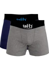 Softy 2'li Penye Pamuk Erkek Boxer Seti | Lacivert-Gri