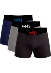 Softy 3'lü Penye Pamuk Erkek Boxer Seti |  Karışık Renkli