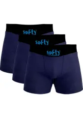 Softy 3'lü Penye Pamuk Erkek Boxer Seti |  Lacivert
