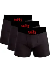 Softy 3'lü Penye Pamuk Erkek Boxer Seti | Siyah