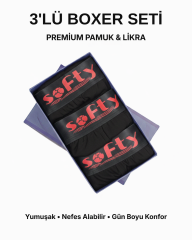 Softy 3'lü Pamuk Penye Erkek Boxer Seti – Premium Kutulu, Nefes Alan, Likralı Siyah