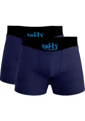 Softy 2’li Pamuk Penye Erkek Boxer Seti – Premium Kutulu, Nefes Alan, Likralı Lacivert