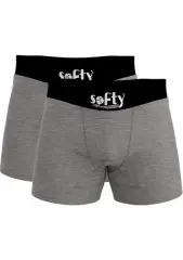 Softy 2'li Penye Pamuk Erkek Boxer Seti | Gri