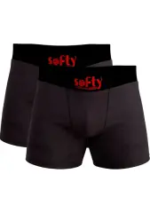 Softy 2’li Pamuk Penye Erkek Boxer Seti – Premium Kutulu, Nefes Alan, Likralı Siyah