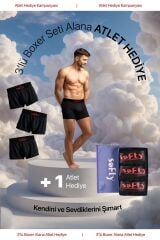 Softy 3'lü Pamuk Penye Erkek Boxer Seti – Premium Kutulu + Atlet Hediye