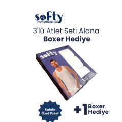 Softy 3’lü Erkek Pamuklu Atlet Seti - Boxer Hediyeli