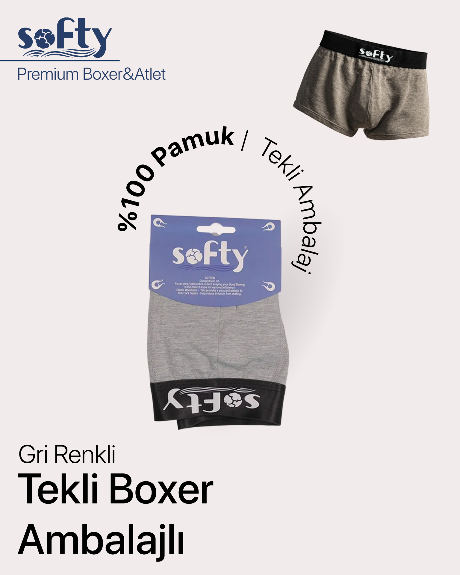 Gri Renkli | Tekli Boxer Ambalajlı