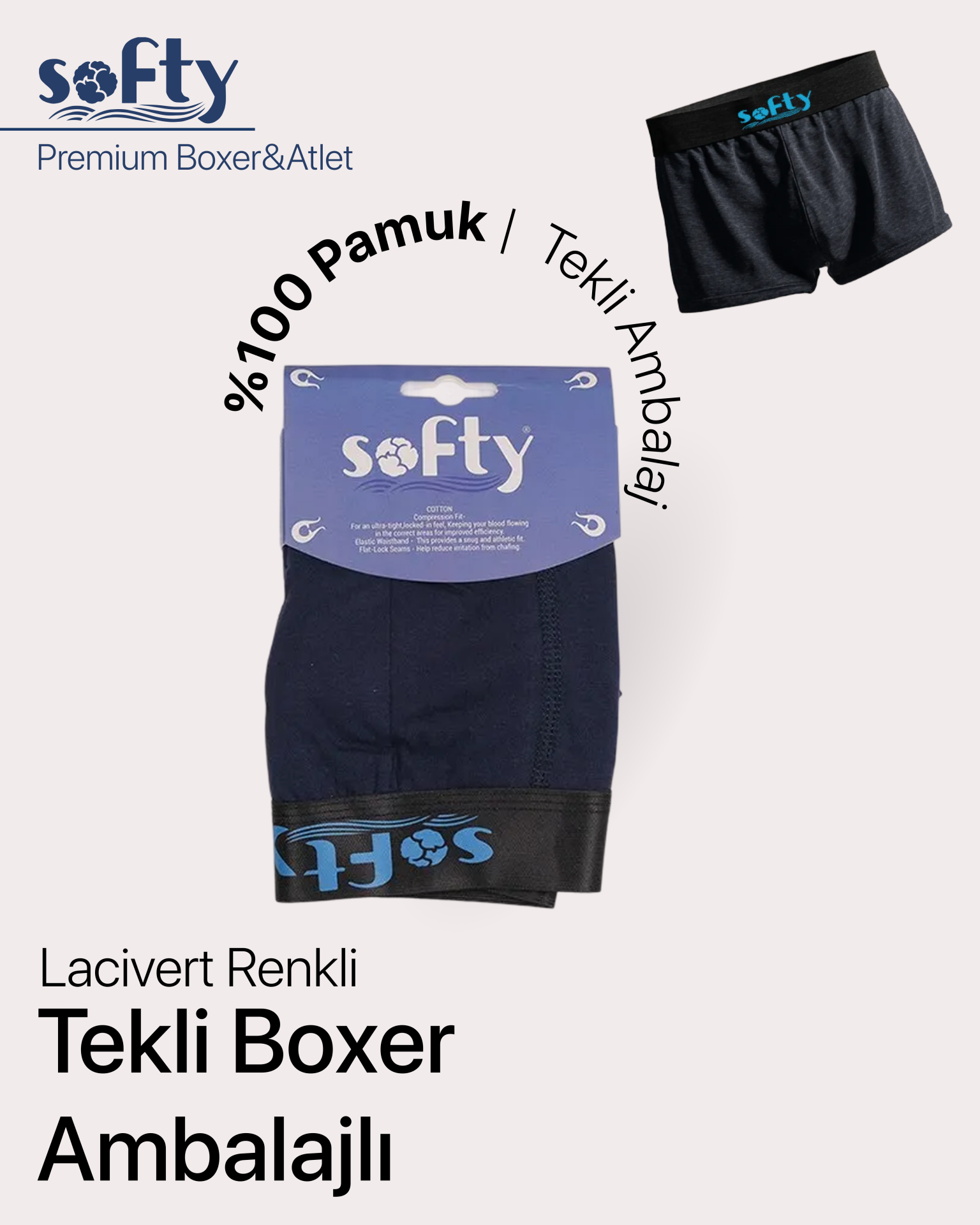 Lacivert Renkli | Tekli Boxer Ambalajlı